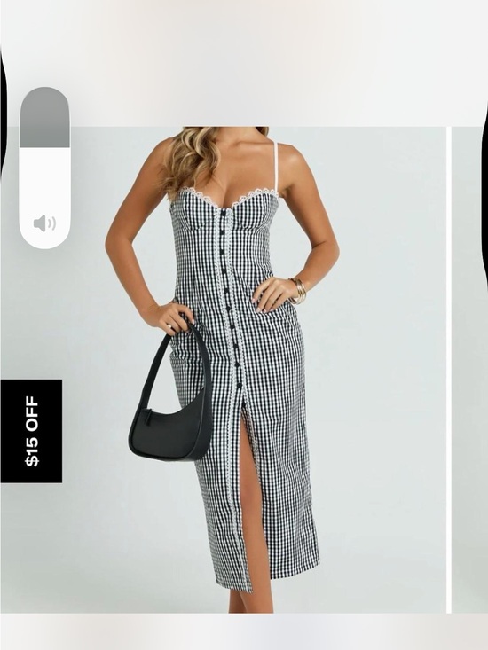 Dresses & Skirts - Black & White Gingham Button-Front Midi Dress with Slit